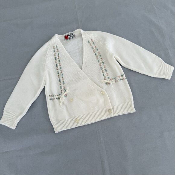 Sevil Triko Other - Vintage Sevil Triko Girls 2T Cardigan Double Breasted Sweater Embroidery Flowers